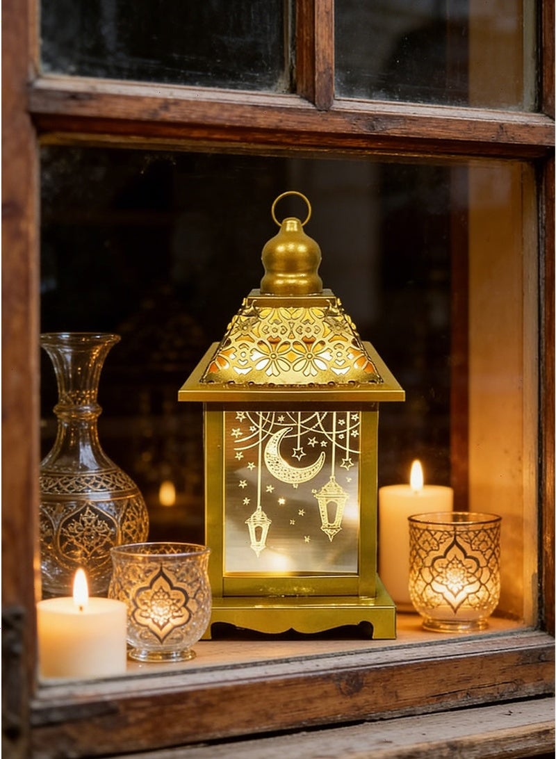 يواوليتي فانوس رمضان ، زينة رمضان ، أضواء رمضان مع شمعة ليد ، فانوس أبيض دافئ الزخرفية مع القمر نجمة ضوء نمط - Image 2